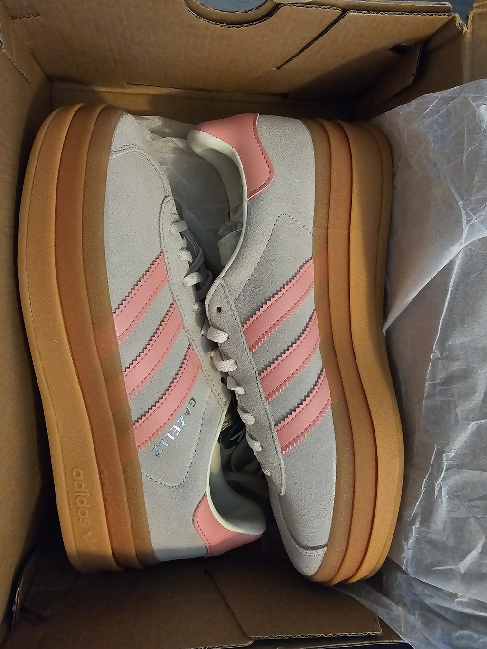 NIB adidas Gazelle Bold J Platform Premium Suede Grey Pink Gum Youth 7 Women 8.5